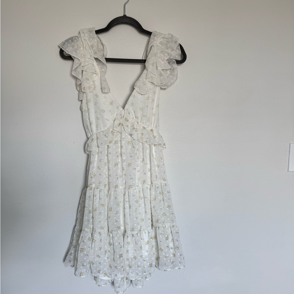 Trixxi White Floral Mini Dress with Ruffles